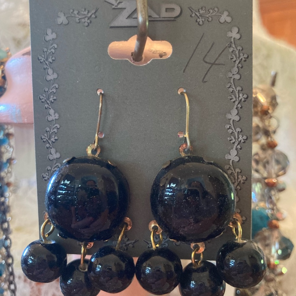 ZAD Fun beaded earrings BLACK SHAKER CHA CHA ear wires  2” long NWT FAB…